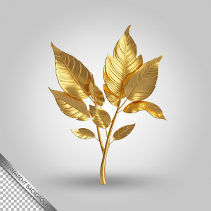 Khung 3D kim loại lá cây màu vàng gold file PSD mẫu KL48