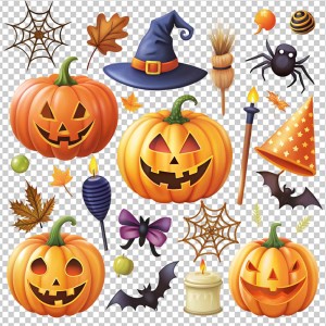 Hình minh họa đồ vật trang trí lễ hội halloween file PSD mẫu MB321