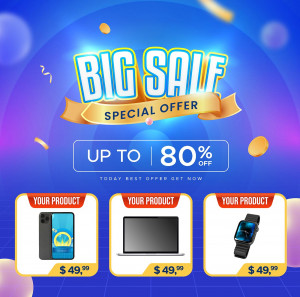 Banner big sale 80% đồ điện tử file EPS