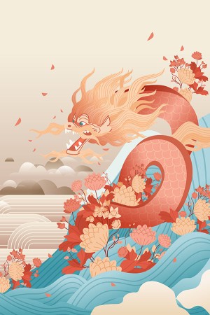 Background con rồng màu hồng file vector mẫu PT127