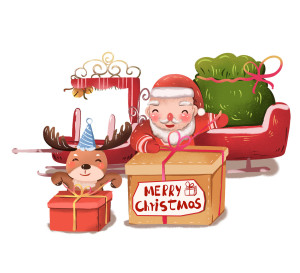 Ảnh minh họa ông già noel cùng tuần lộc đi phát quà file PSD