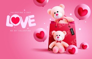 Banner gấu bông cùng trái tim lãng mạn ngày valentine file vector mẫu số 386