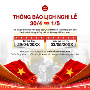 Thông báo lịch nghỉ lễ 30.4 - 01.5 mẫu 11 file PSD