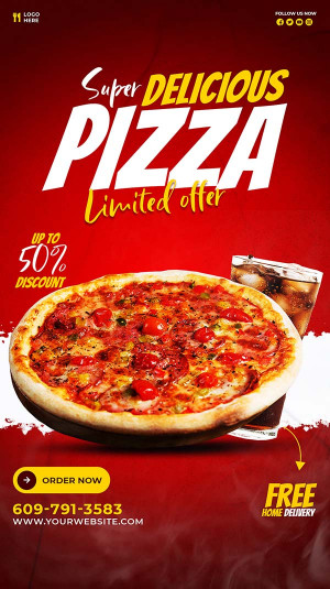 Poster quảng cáo bánh Pizza nền đỏ K93 file PSD