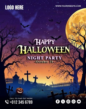 Poster khu rừng đêm trăng halloween file PSD - mẫu số 756