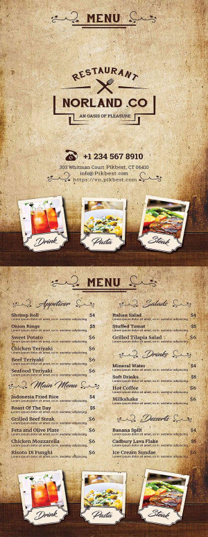 Menu nhà hàng kiểu Ý file PSD