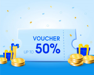 Phiếu giảm giá 50% màu xanh da trời file EPS