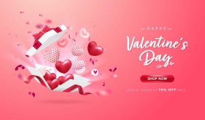 Banner ưu đãi dịp valentine hình ảnh hộp quà tặng trái tim file vector mẫu số 814