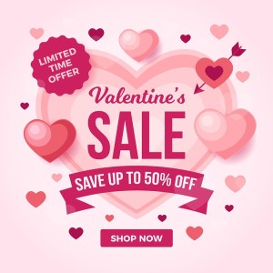 Banner giảm giá ngày valentine trái tim hồng ngọt ngào file vector mẫu số 781