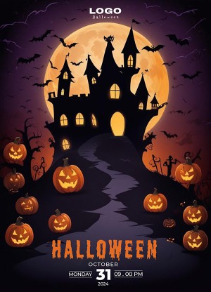 Poster lễ hội halloween lâu đài ma ám file PSD mẫu MB207