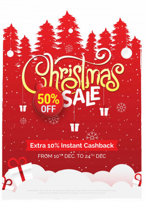 Poster giảm giá 50% và hoàn tiền 10% dịp noel file EPS