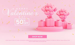 Banner giảm giá valentine hình hộp quà tặng file PSD mẫu số 632