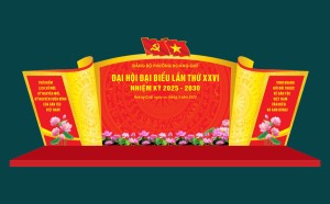 Backdrop Sân Khấu Đại Hội Đảng Bộ Phường Hoàng Quế 2025 file vector corel