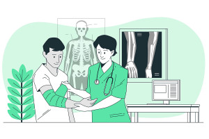 Ảnh minh họa bác sĩ thăm khám bệnh nhân khoa xương khớp chỉnh hình K44 file AI và EPS