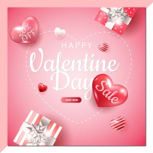 Banner ngày valentine hộp quà cùng trái tim ưu đãi file vector mẫu số 231