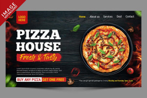 Banner quảng cáo Pizza nền màu đen K148 file PSD