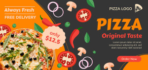 Banner quảng cáo bánh Pizza với nấm, ớt và cà chua K107 file AI và EPS