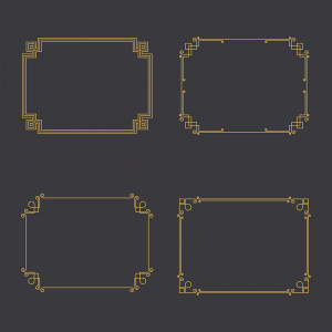 Mẫu khung hoa văn trang trí nghệ thuật viền vàng gold V06 file EPS