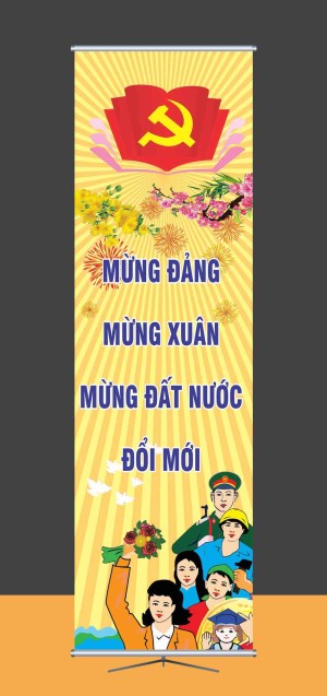 Mẫu phướn dọc mừng Đảng mừng xuân, mừng đất nước đổi mới file corel