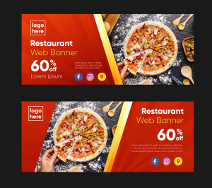 Banner quảng cáo bánh Pizza nền đỏ K44 file AI và EPS