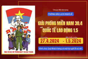 Thông báo nghỉ lễ 30.4 - 01.5 kèm hình ảnh Bác Hồ, chú bộ đội và các cháu thiếu nhi file PSD