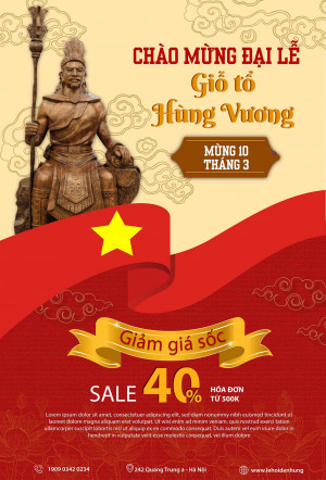 Poster giảm giá ngày giỗ tổ Hùng Vương 10-3 mẫu 08 file AI