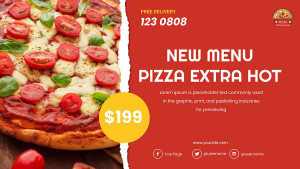 Banner quảng cáo bánh Pizza phô mai và cà chua nền đỏ mẫu L03 file PSD