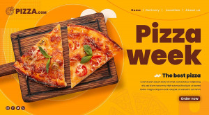 Banner quảng cáo bánh Pizza nền vàng K88 file AI và EPS