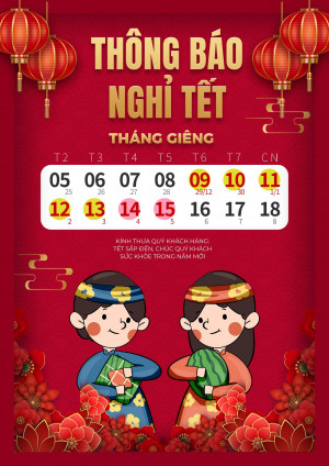 Poster thông báo lịch nghỉ Tết mẫu 04 PSD