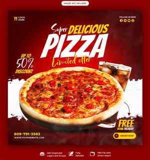 Banner quảng cáo ưu đãi bánh pizza cùng nước file PSD - mẫu số 527