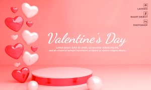 Banner bục 3D ngày valentine lãng mạn file PSD mẫu BV188