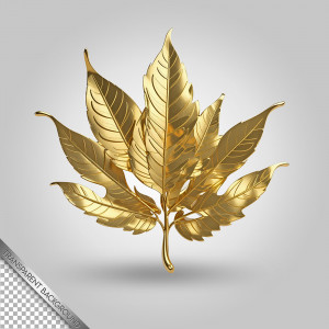 Biểu tượng lá cây 3D vàng gold k43 file PSD