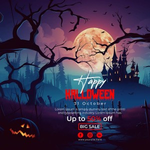 Banner lâu đài kinh dị halloween file PSD - mẫu số 789