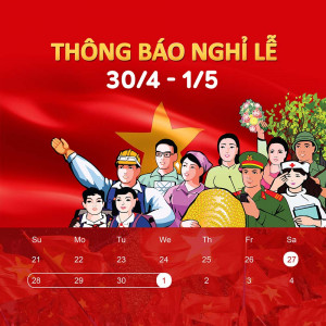 Thông báo lịch nghỉ lễ 30.4 - 01.5 nền màu đỏ mẫu 18 file PSD