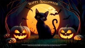 Background lễ hội halloween con mèo ma quái file PSD mẫu MB266