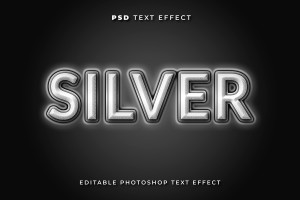 Hiệu ứng chữ 3D màu bạc file PSD mẫu HU516