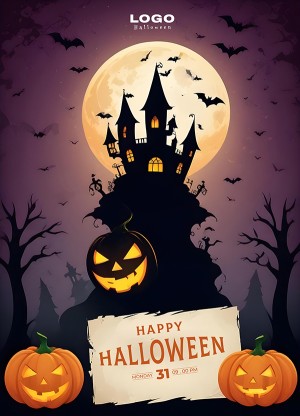 Poster lâu đài kinh dị halloween file PSD - mẫu số 275