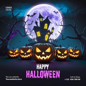 Banner đêm trăng kinh dị halloween file PSD - mẫu số 442