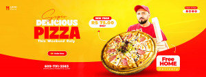 Banner quảng cáo bánh Pizza phô xúc xích K92 file PSD