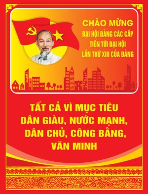 Pano chào mừng đại hội đảng các cấp hình ảnh cờ tổ quốc và chủ tịch Hồ Chí Minh file vector