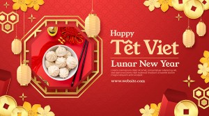 Banner tết cổ truyền màu đỏ file vector mẫu 25R1443