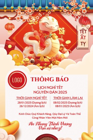 Poster thông báo nghỉ lễ tết nguyên đán năm 2025 file PSD - mẫu số 406