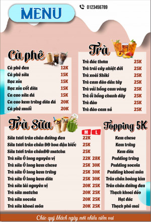 Menu quán trà sữa file AI