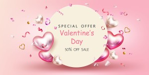 Banner ngày valentine màu hồng lãng mạn file vector mẫu BV42