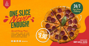 Banner quảng cáo bánh Pizza nền vàng K85 file PSD