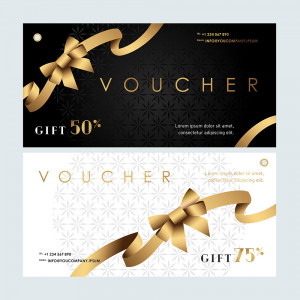 Mẫu thiết kế voucher giảm giá có nơ màu vàng gold file EPS và AI mẫu VC41