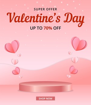 Banner bục 3D ưu đãi ngày valentine nền hồng file vector mẫu số 155