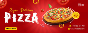 Banner quảng cáo bánh Pizza nền đỏ K127 file PSD