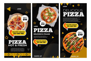 Poster quảng cáo bánh Pizza nền màu đen K131 file AI và EPS