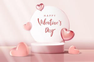 Banner bục 3D ngày valentine nền hồng trái tim file vector mẫu số 901